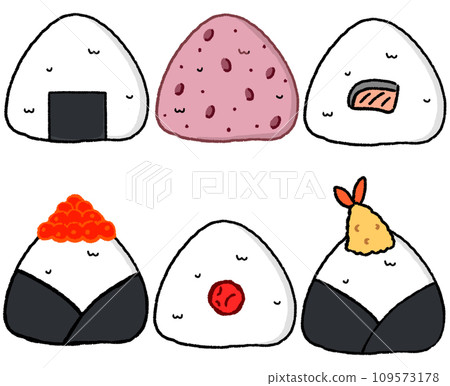 Illustration of various rice balls 109573178