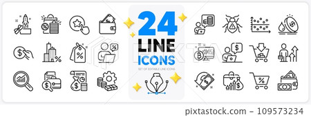 Icons set of Money, Discount tags and Shopping bags line icons pack for app with Wallet, Innovation, Payment thin outline icon. Accounting, Business person, Mortgage pictogram. Vector Icons set of Money, Discount tags and Shopping bags line icons pack for app with Wallet, Innovation, Payment thin outline icon. Accounting, Business person, Mortgage pictogram. Vector 109573234