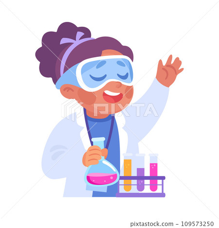 Cute Girl at Laboratory with Flask Conduct Experiment Vector Illustration 109573250
