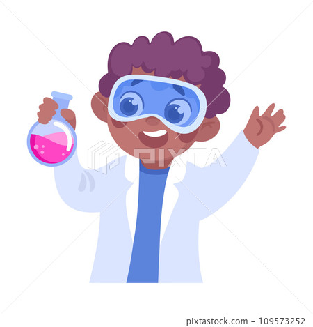 Cute Boy at Laboratory with Flask Conduct Experiment Vector Illustration 109573252