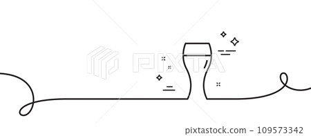Beer glass line icon. Continuous one line with curl. Pub Craft beer sign. Brewery beverage symbol. Beer glass single outline ribbon. Loop curve pattern. Vector 109573342