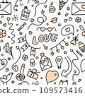 Valentine s Day. Seamless doodle illustration. Elements for design of fabric, wallpaper or wrapping paper 109573416
