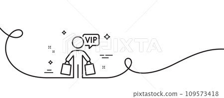 Vip shopping bags line icon. Continuous one line with curl. Very important person sign. Member club privilege symbol. Vip shopping single outline ribbon. Loop curve pattern. Vector 109573418