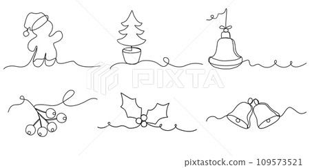 Set of Christmas line arts, continuous line vector Set of Christmas line arts, continuous line vector 109573521