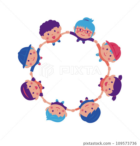 孩子們手牽手圍成一圈,仰望天空的插圖(中心複製空間) 孩子們手牽手圍成一圈,仰望天空的插圖(中心複製空間) 109573736