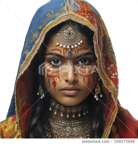 Indian girl With Colored Face, isolated Indian girl With Colored Face, isolated 109573894