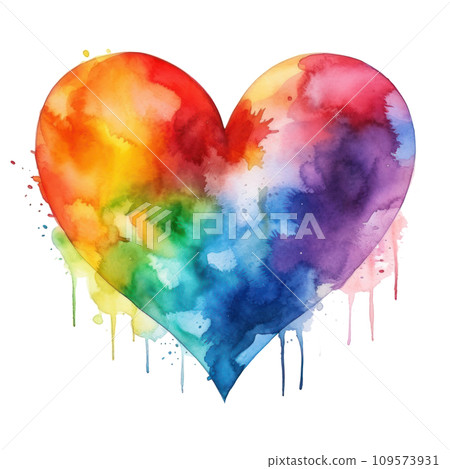 Rainbow colors watercolor heart isolated Rainbow colors watercolor heart isolated 109573931