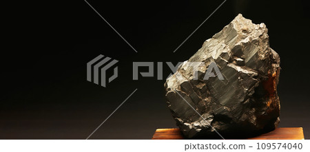 Oldhamite is a rare precious natural stone on a black background. AI generated. Header banner mockup with space. Oldhamite is a rare precious natural stone on a black background. AI generated. Header banner mockup with space. 109574040