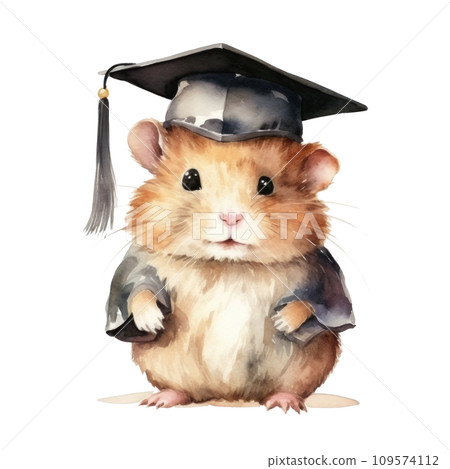Cute watercolor hamster in graduation cap isolated 109574112