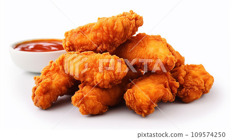 fried breaded wings on isolated white background with sauce 109574250