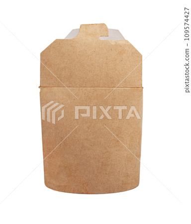 Asian food delivery box, kraft paper container for noodles, wok, isolated on white 109574427