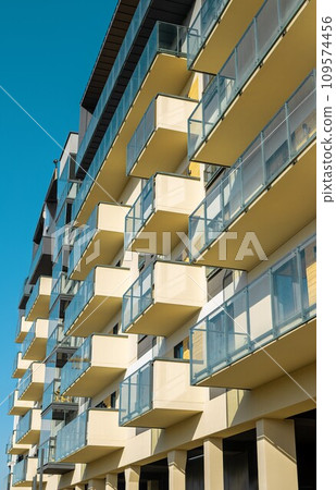 Modern condominium architecture. Condo, residential building Modern condominium architecture. Condo, residential building 109574456