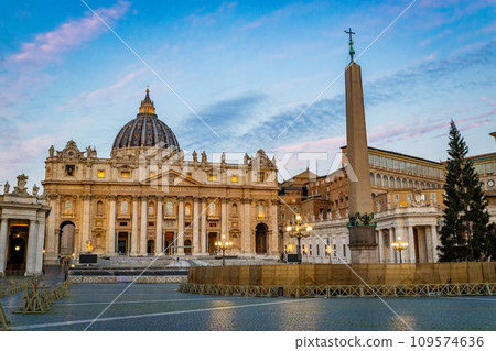 St. Peter's Basilica and Obelisk of St Peter's Square in Vatican, Italy 109574636