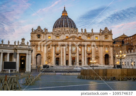 St. Peter's Basilica and Obelisk of St Peter's Square in Vatican, Italy 109574637