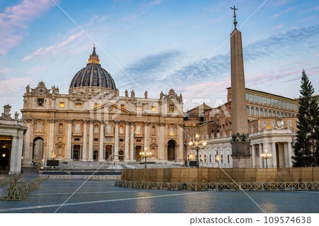 St. Peter's Basilica and Obelisk of St Peter's Square in Vatican, Italy 109574638