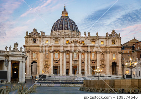 St. Peter's Basilica and Obelisk of St Peter's Square in Vatican, Italy 109574640