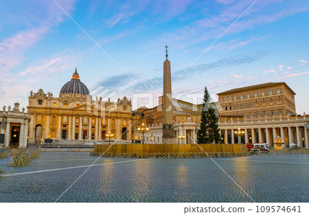St. Peter's Basilica and Obelisk of St Peter's Square in Vatican, Italy St. Peter's Basilica and Obelisk of St Peter's Square in Vatican, Italy 109574641