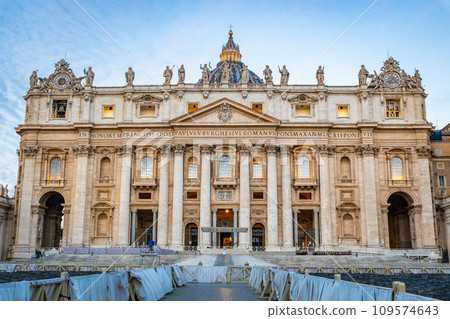 St. Peter's Basilica and Obelisk of St Peter's Square in Vatican, Italy 109574643