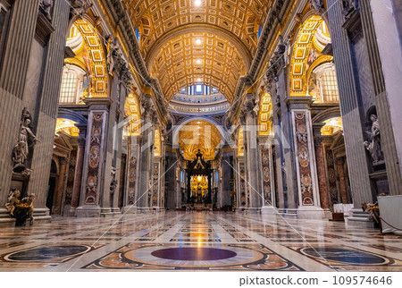St. Peter's Basilica interior hall and altar in Vatican, Italy 109574646