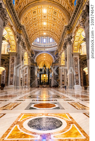 St. Peter's Basilica interior hall and altar in Vatican, Italy St. Peter's Basilica interior hall and altar in Vatican, Italy 109574647