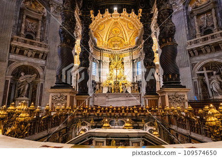 St. Peter's Basilica interior hall and altar in Vatican, Italy St. Peter's Basilica interior hall and altar in Vatican, Italy 109574650