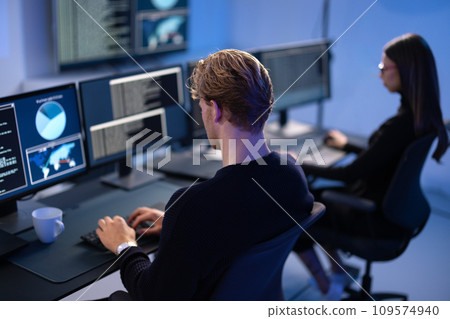 Professional cyber security team working to prevent security threats, find vulnerability and solve incidents 109574940