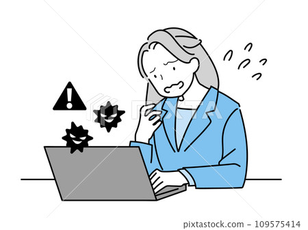 A woman in a suit panics after being infected with a computer virus 109575414