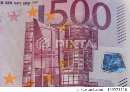 Macro shot of the five hundred euro banknote Macro shot of the five hundred euro banknote 109575516