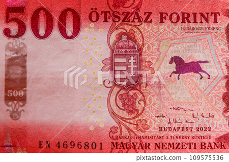 Macro shot of 500 Hungarian forint bill Macro shot of 500 Hungarian forint bill 109575536