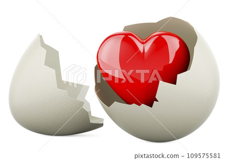 Red heart inside broken chicken egg, 3D rendering Red heart inside broken chicken egg, 3D rendering 109575581