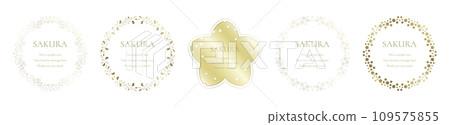 Material_Frame set_Spring decorative frame with cherry blossom motif. Luxurious gold surround design Material_Frame set_Spring decorative frame with cherry blossom motif. Luxurious gold surround design 109575855