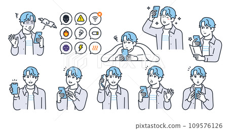 Simple vector illustration set material of smartphone and young man 109576126