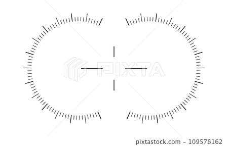 Viewfinder scale of binocular, periscope, military optic, sniper weapon with circle charts and crosshair aim sign. POV digital screen design isolated on white background 109576162