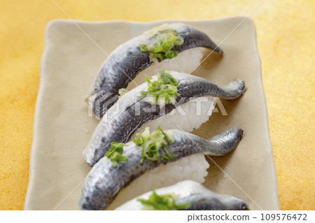 Delicious sardine sushi on a plate Delicious sardine sushi on a plate 109576472