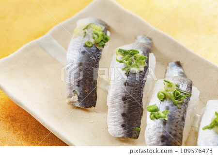 Delicious sardine sushi on a plate Delicious sardine sushi on a plate 109576473