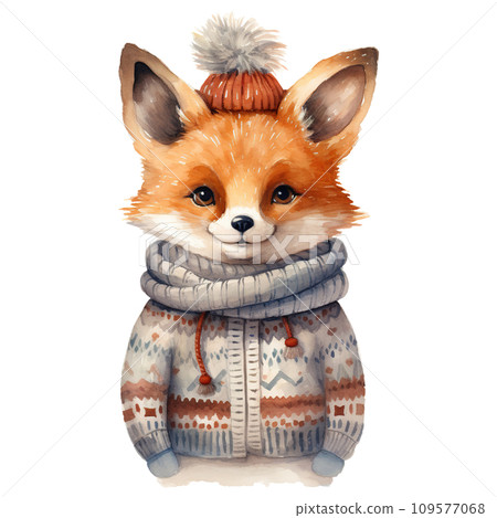 cute fox wearing a sweater. AI generated image 109577068