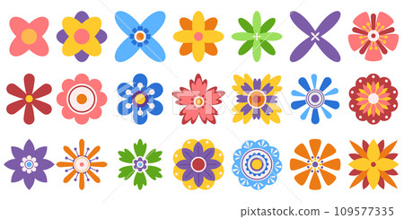 Vibrant Geometric Flowerheads Collection Features Captivating Designs Blending Symmetry And Nature, Vector Illustration 109577335