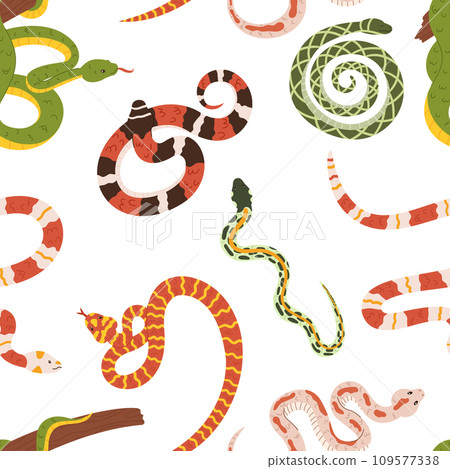 Seamless Pattern Featuring Sinuous Snakes Intertwined In A Mesmerizing Design, Creating A Visually Captivating Motif 109577338