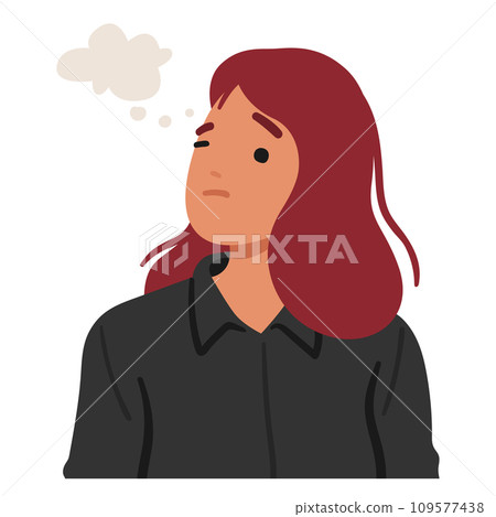 Woman With Contemplative Expression, Her Brows Slightly Furrowed, Deep In Thought. Her Eyes Reflect Mix Of Introspection Woman With Contemplative Expression, Her Brows Slightly Furrowed, Deep In Thought. Her Eyes Reflect Mix Of Introspection 109577438