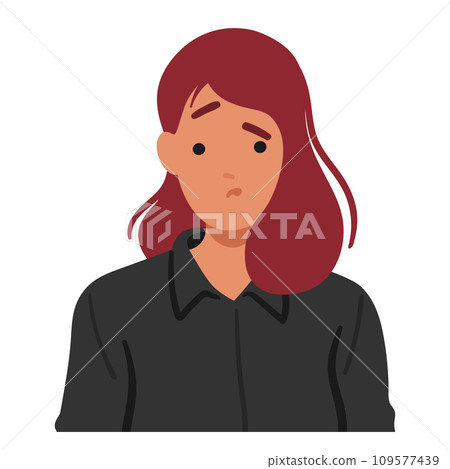 Woman Face Wore Distressed Expression, Marked By Arched Brows And Downturned Lips. Female Character Emotional Turmoil Woman Face Wore Distressed Expression, Marked By Arched Brows And Downturned Lips. Female Character Emotional Turmoil 109577439