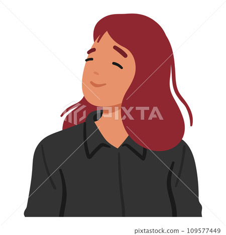 Serene Woman Wears A Relaxed Smile, Radiating A Tranquil Joy. Her Facial Expression Exudes A Sense Of Calm Contentment Serene Woman Wears A Relaxed Smile, Radiating A Tranquil Joy. Her Facial Expression Exudes A Sense Of Calm Contentment 109577449