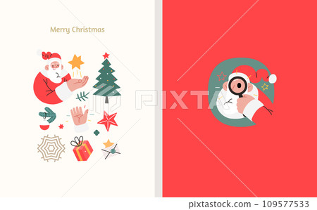 Christmas postcards with Santa Claus - modern flat vector concept illustrations of the Christmas and New Year symbols, vertical postcards set 109577533