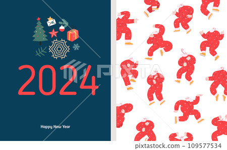 Christmas postcards with Santa Claus - modern flat vector concept illustrations of the Christmas and New Year symbols, vertical postcards set 109577534