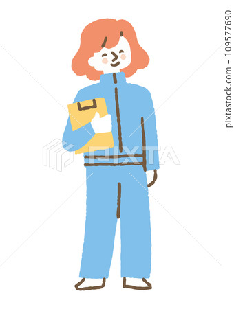 Woman wearing sportswear and holding files_color 109577690