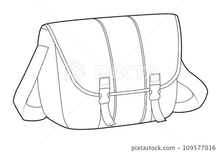 Courier Messenger Bag silhouette. Fashion accessory technical illustration. Vector satchel front 3-4 view for Men Courier Messenger Bag silhouette. Fashion accessory technical illustration. Vector satchel front 3-4 view for Men 109577816
