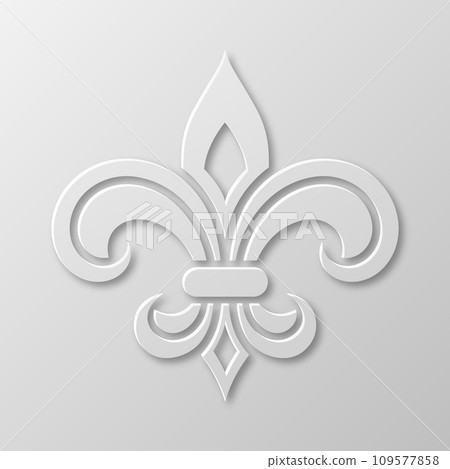 Vector Realistic Paper 3d Fleur De Lis Closeup on White Background. Heraldic Lily Sign, Vector Illustration Vector Realistic Paper 3d Fleur De Lis Closeup on White Background. Heraldic Lily Sign, Vector Illustration 109577858