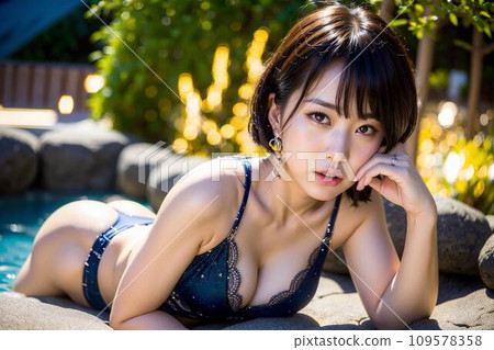 [AI image] Young bikini-wearing gravure and hot spring trip 109578358