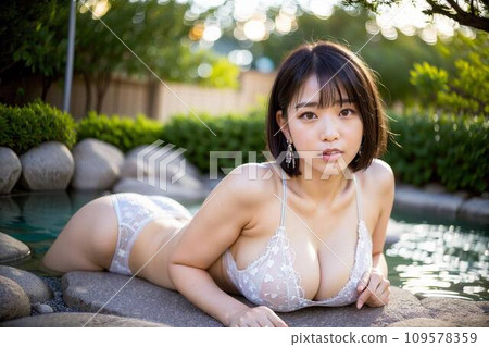 [AI image] Young bikini-wearing gravure and hot spring trip 109578359