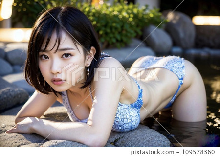 [AI圖像] 年輕的比基尼穿著凹印和溫泉之旅 109578360