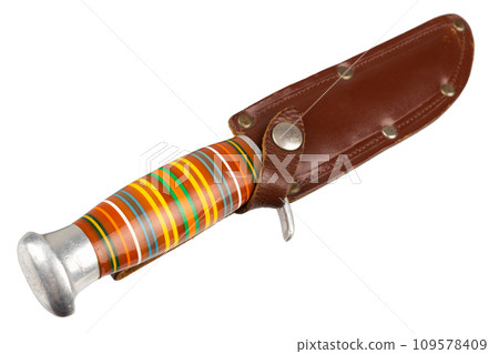 Vintage hunting knife with leather holster 109578409